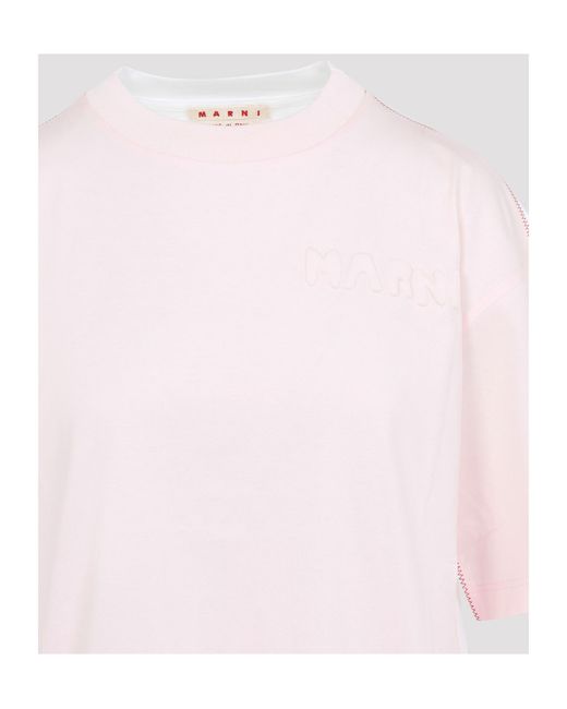 Marni White Logo Embossed Crewneck T-Shirt