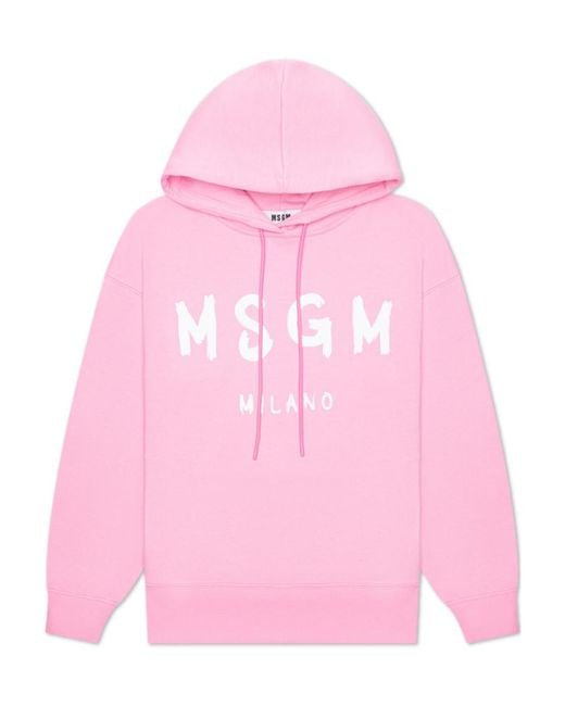 MSGM Pink Logo Printed Drawstring Hoodie