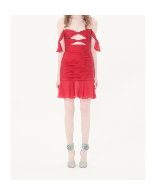 Valentino Red Flounce Chiffon Dress