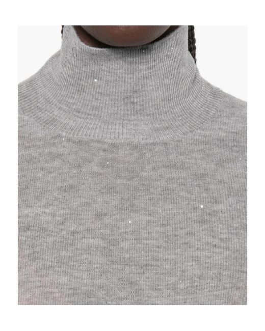 Fabiana Filippi Gray Sequin-Embellished High-Neck Sweater