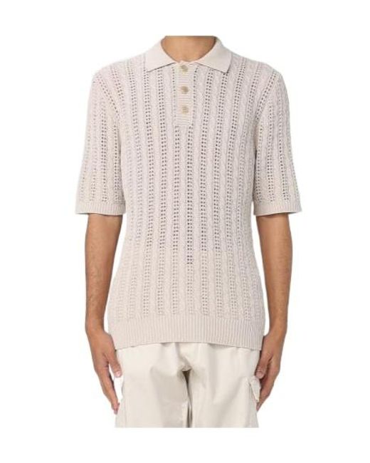 Eleventy White Cable-Knit Polo Shirt for men