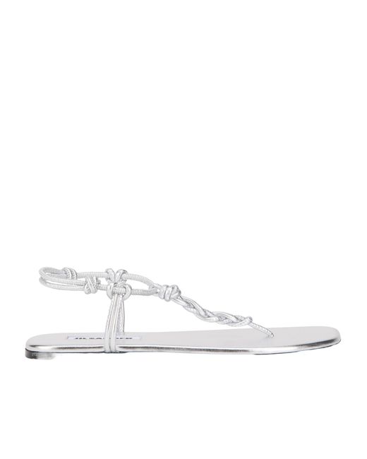 Jil Sander White Knotted Strap Flat Sandals