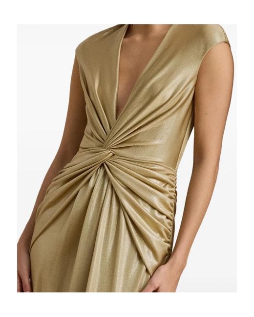 Ralph Lauren Metallic Twist-Front Cap-Sleeve Maxi Gown