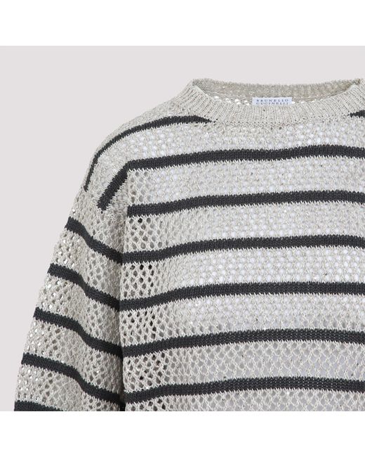Brunello Cucinelli Gray Striped Knit Jumper