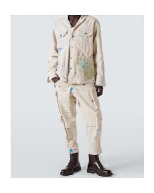 Greg Lauren Natural Printed Cotton Work Pants for men