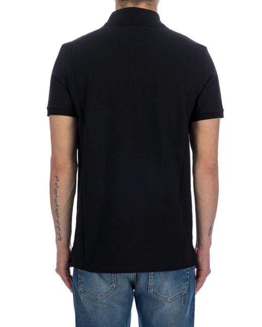 Balmain Black Monogram-Pattern Piqué Short-Sleeved Polo Shirt for men