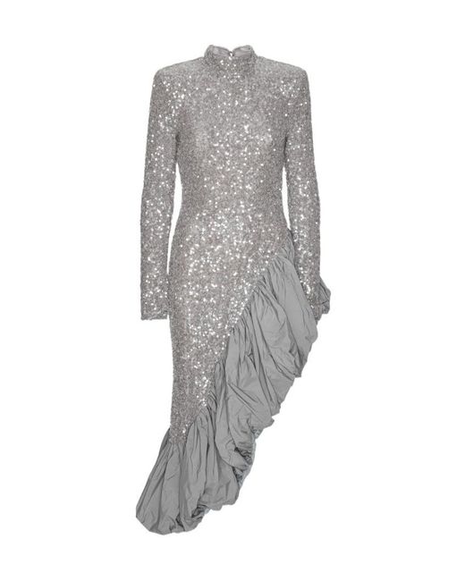 rotate birger christensen asymmetric ruffle maxi dress Sequin Ruffled in Grey French Connection Whisper Ruth Crafted from luxurious recycled evening event Size:32