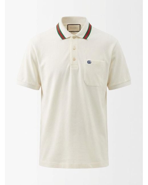 Gucci White Logo-Embroidered Piqué Polo Shirt for men