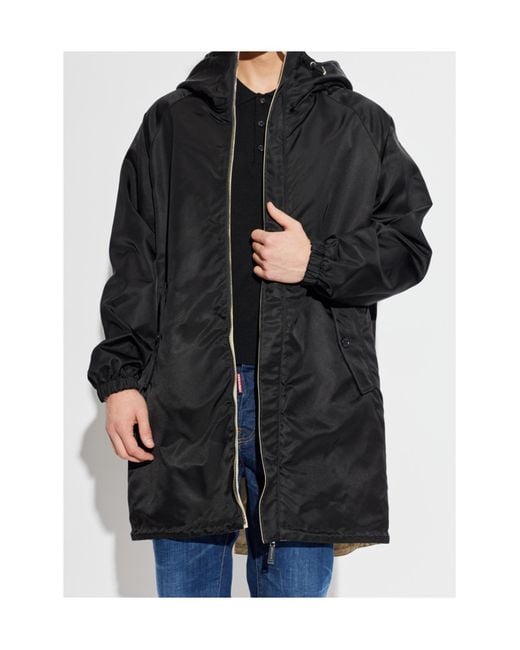 DSquared² Black Reversible Zip-Up Hooded Parka for men