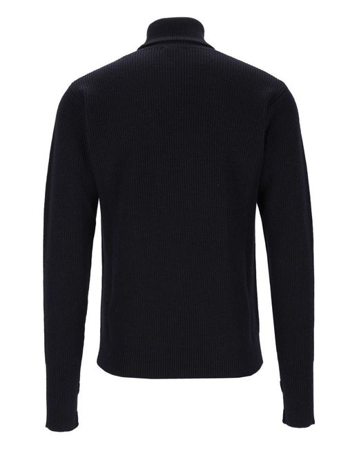 Barena Blue Ribbed-Knit Roll-Neck Turtleneck for men