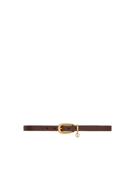Saint Laurent White Cassandre Charm Elongated Buckle Thin Belt