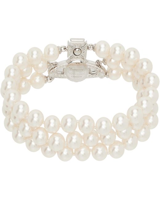 Vivienne Westwood White Graziella Triple Row Imitation Pearl Bracelet for men