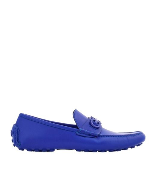 Ferragamo Blue Round-Headed Love Shoes for men