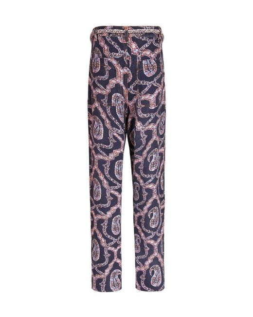 Etro Blue Paisley Tied-Waist Denim Trousers