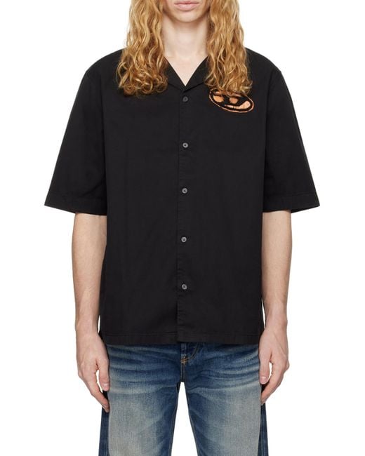 DIESEL Black S-Stan-Bleach Bowling Shirt for men