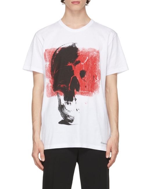 McQueen White Skull Printed T-Shirt for men