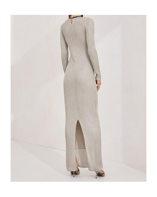 Brunello Cucinelli Gray Sparkling Ribbed Knit Dress