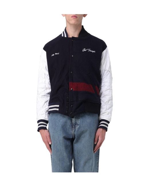 Greg Lauren Blue Slogan-Embroidered Bomber Jacket for men