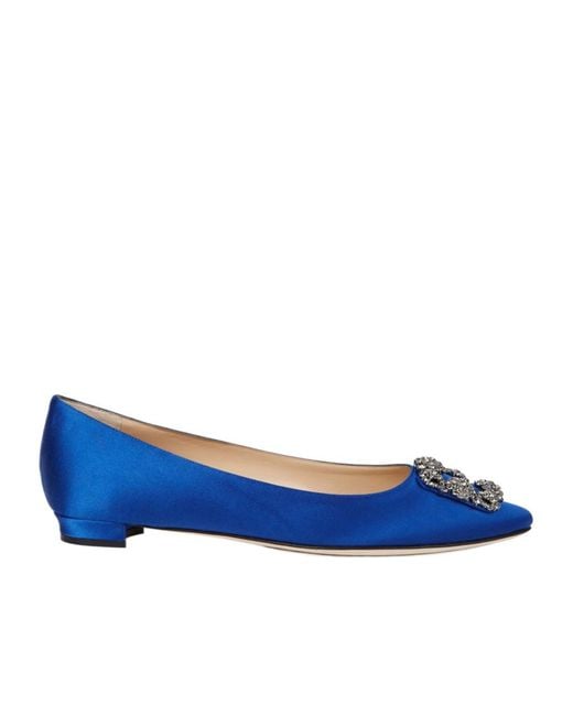 Manolo Blahnik Blue Hangisi 10 Silk-Satin Flats