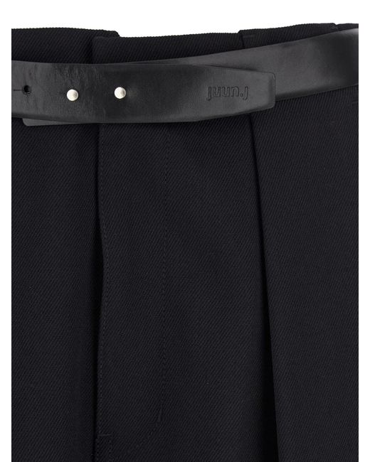 Juun.J Black Juun J Pleated Belted Trousers for men