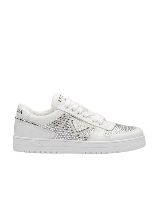 Prada White Crystal Leather Sneakers