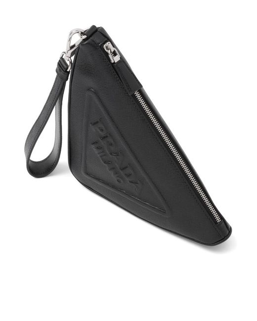 Prada Black Leather Triangle Pouch for men