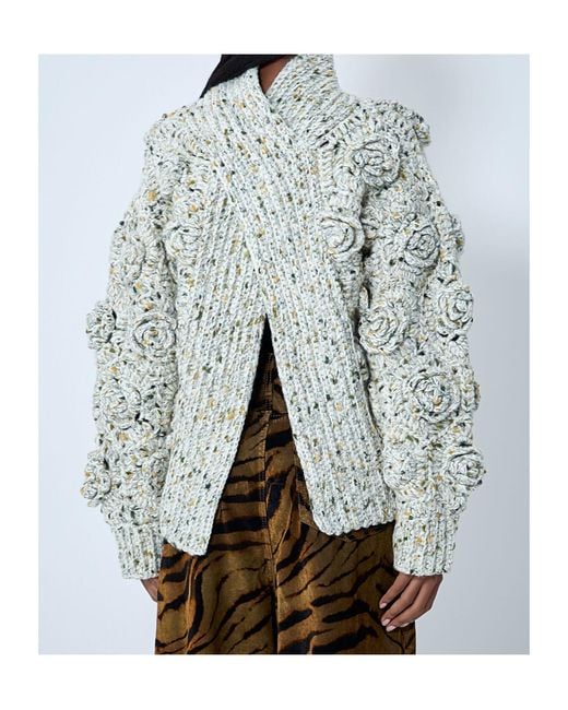 Ganni Gray Floral Crochet High-Neck Jumper
