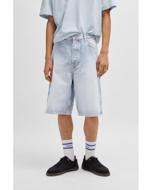 Boss Blue Striped-Pattern Cargo Shorts for men
