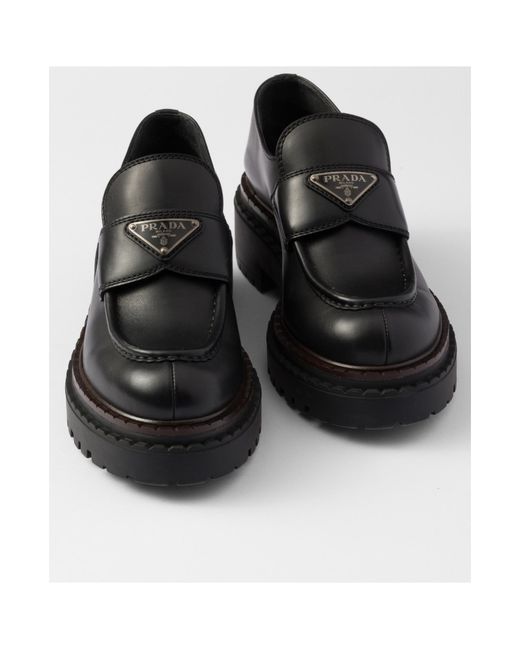 Prada Black Triangle-Logo Slip-On Loafers