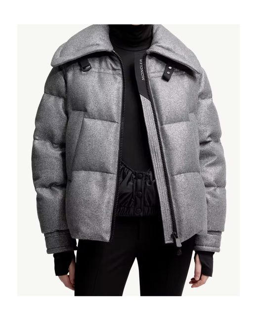 Moncler Gray Sandane Metallic Wool Blend Short Down Jacket