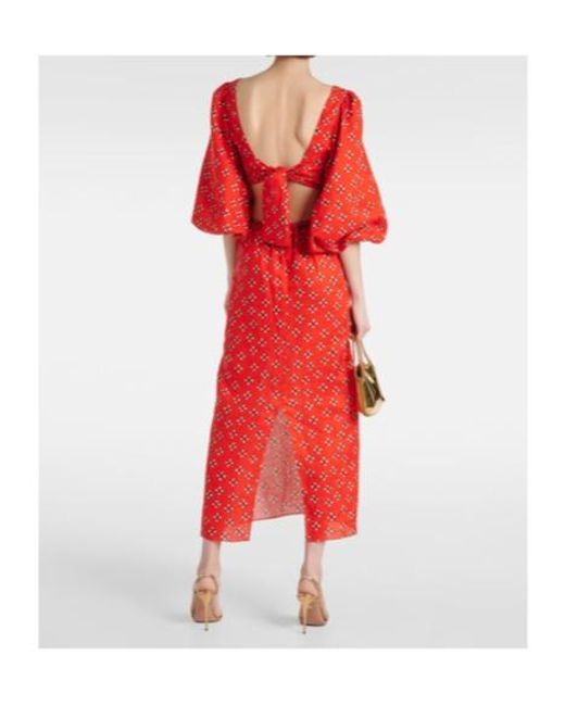 Johanna Ortiz Red Printed Linen Midi Dress