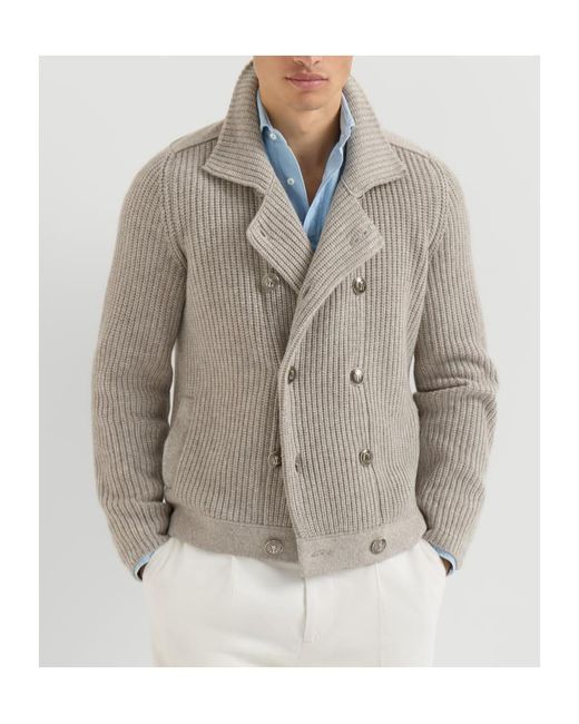 Brunello Cucinelli Gray Notch-Lapel Cardigan for men