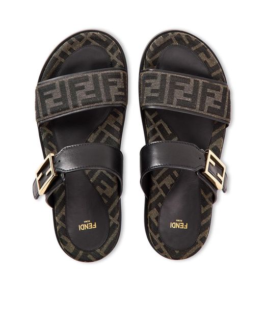 Fendi Black Double-Strap Flat Sandals