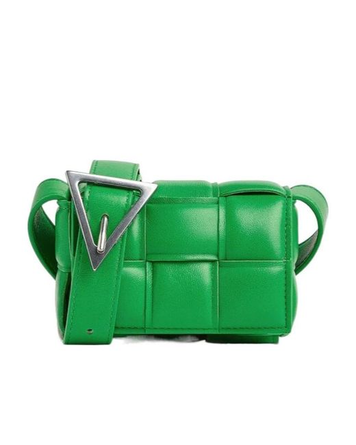 Bottega Veneta Green Woven Logo Detailed Padded Crossbody Bag for men