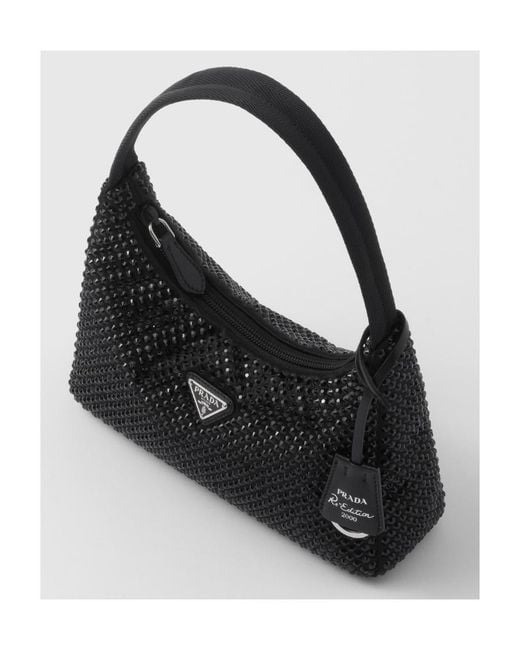 Prada Black Re-Edition Mini Satin Bag With Crystals