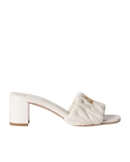 Miu Miu White Matelassé Nappa Leather Slides