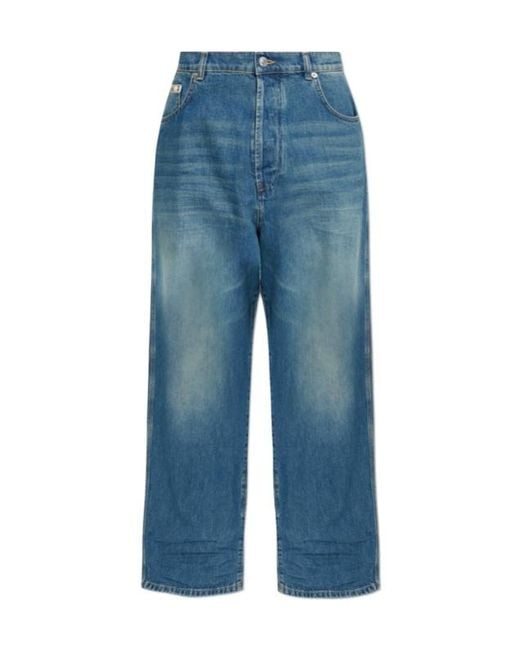 Moschino Blue Vintage Effect Logo Patch Jeans for men