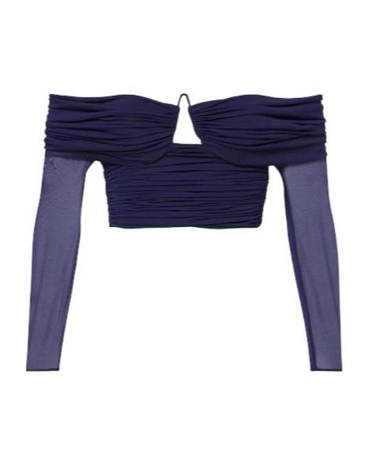 Christopher Esber Blue Marin Draped Off-Shoulder Top