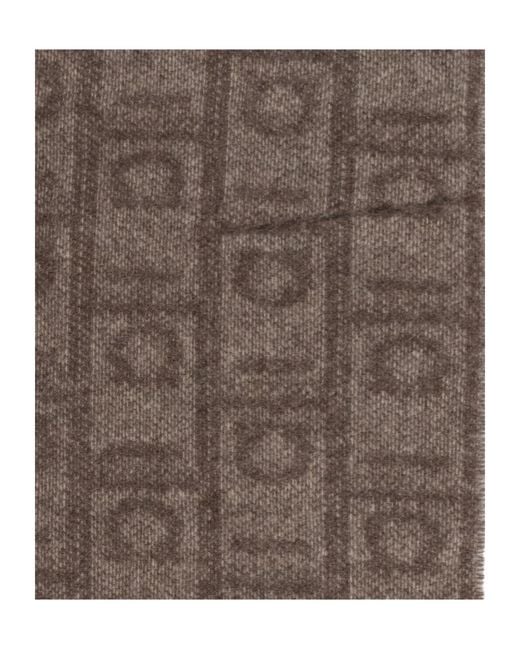 Ferragamo Brown Ferragamo Monogram Jacquard Fringed Edge Scarf