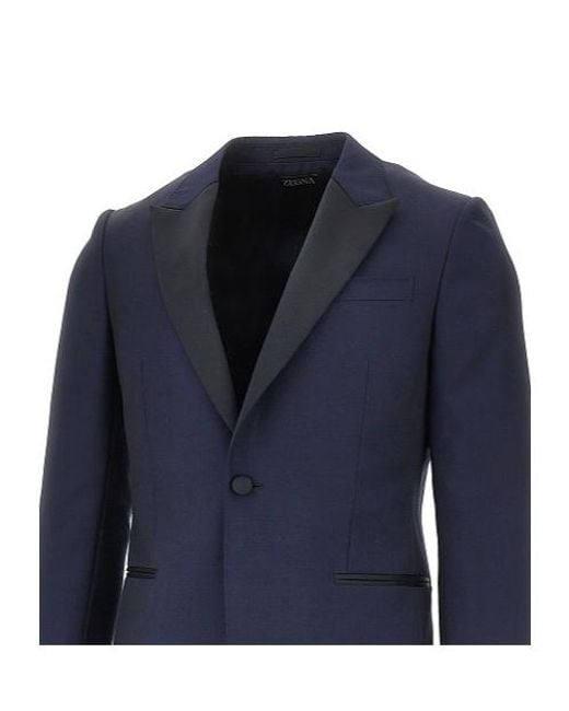 Zegna Blue Peak-Lapel Single-Breasted Suit for men