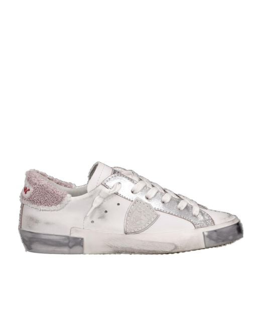 Philippe Model White Logo Embroidered Sneakers