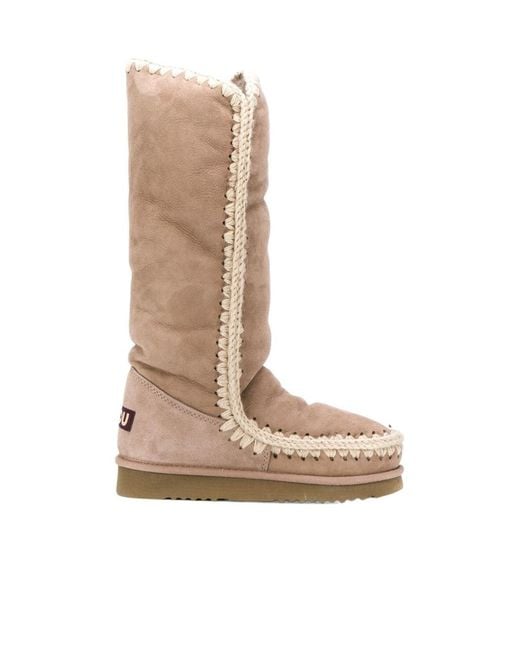 Mou Natural Woven Detail Padded Boots