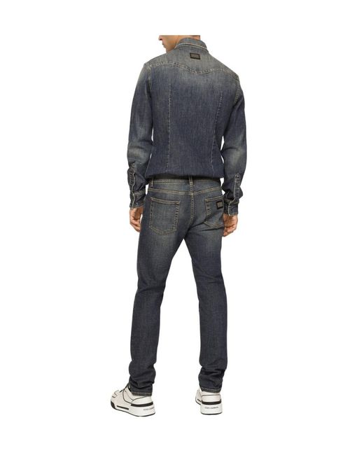 Dolce & Gabbana Gray Logo Plaque Slim-Cut Jeans for men