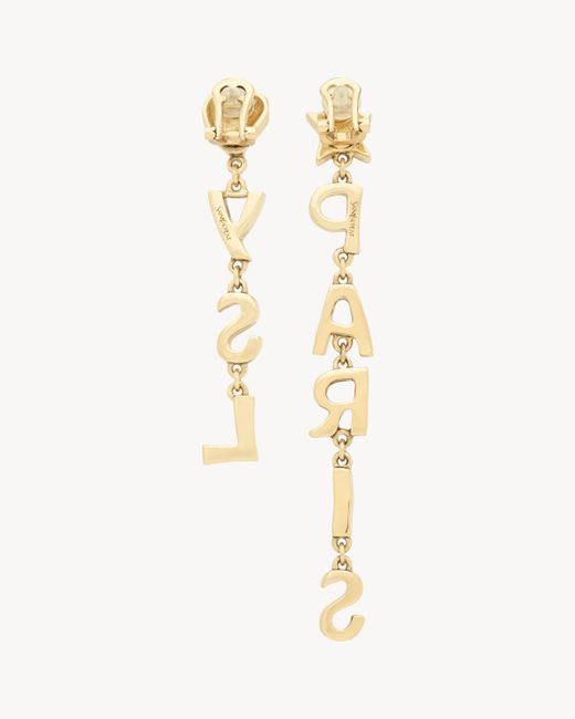 Saint Laurent Metallic Ysl Paris Drop Earrings