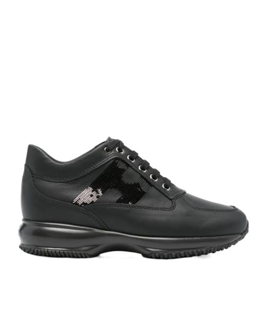 Hogan Black Interactive Sequin-Panel Lace-Up Trainers