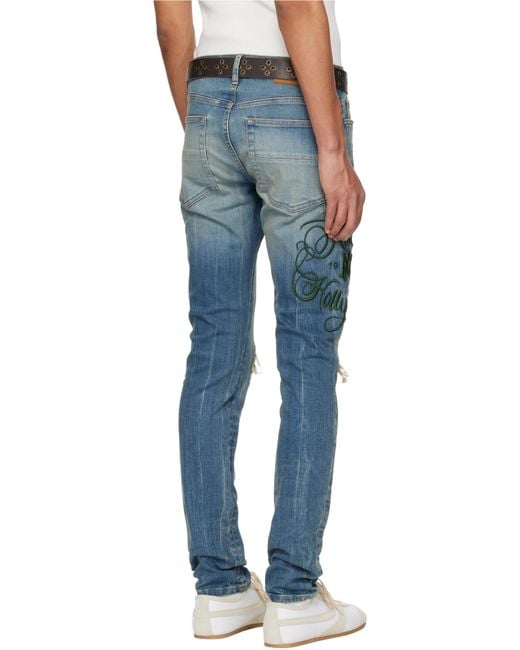 Amiri Blue Distressed Straight Leg Jeans for men