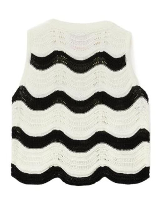 LaDoubleJ White Wave-Pattern Knitted Top