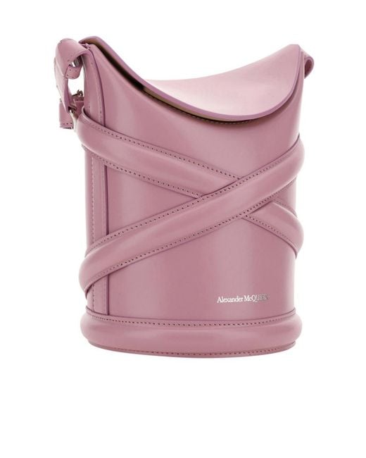 McQueen Pink The Curve Logo Embossed Bucket Bag