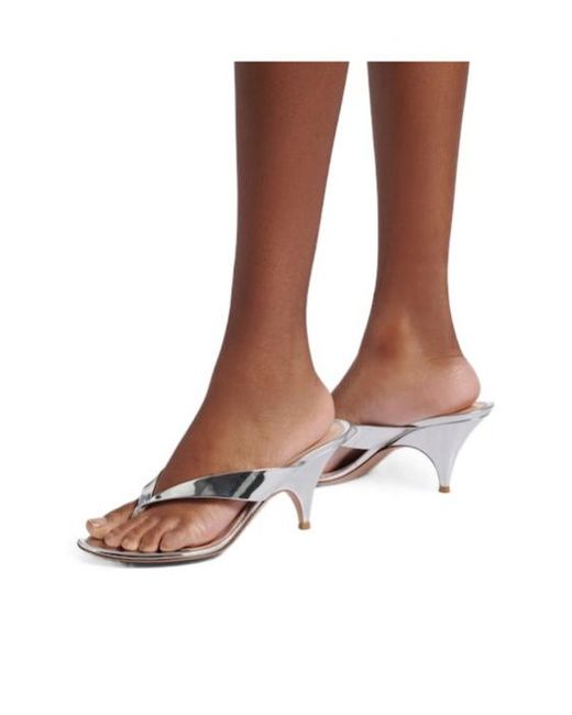 Gianvito Rossi White Mirrored Leather Thong Sandals