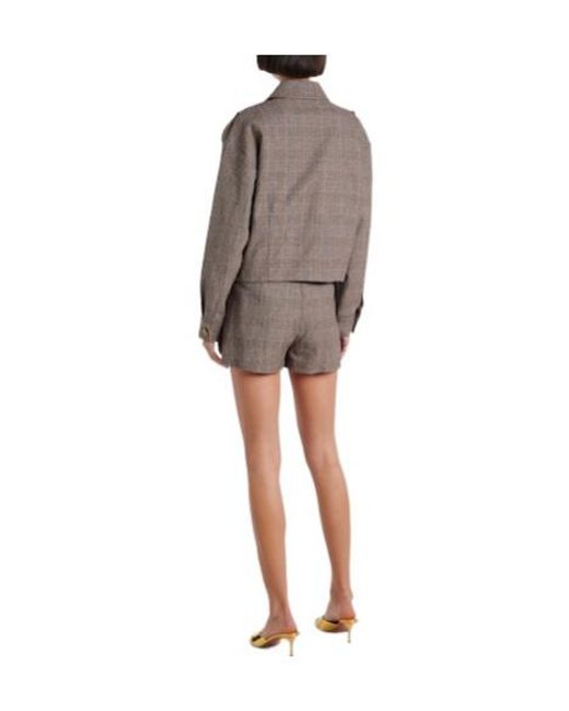 Self-Portrait Gray Checked Cotton And Linen Jacket